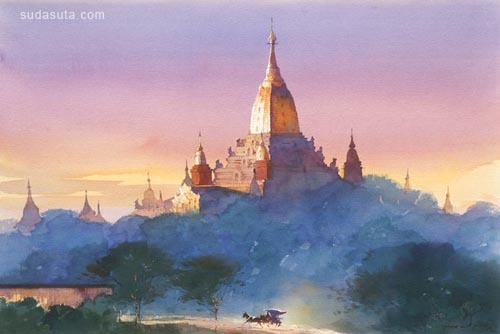 缅甸画家Myoe Win Aung水彩画欣赏