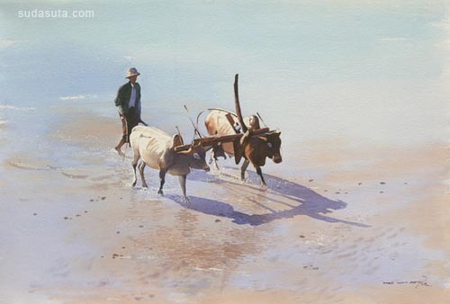 缅甸画家Myoe Win Aung水彩画欣赏