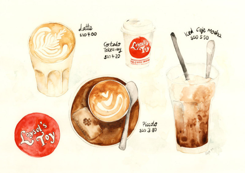 Lily X 手绘水彩咖啡小图