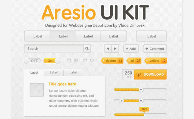 Aresio Web UI Kit<br /> http://www.webdesignerdepot.com/2012/03/free-download-aresio-web-ui-kit/