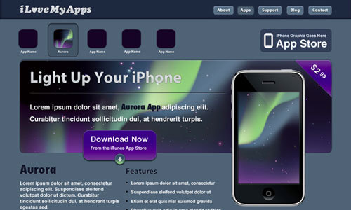 在photoshop中绘制一个专业的iPhone App<br /> http://psd.tutsplus.com/tutorials/interface-tutorials/create-a-promotional-iphone-app-site-in-photoshop/<br /> 