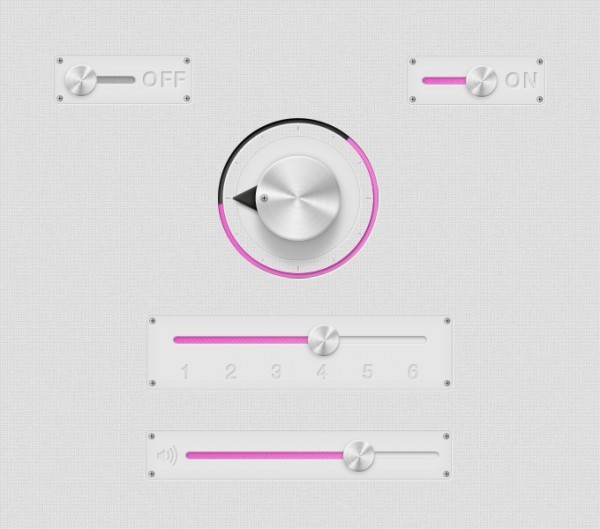 Chrome Sliders and Toggles PSD<br /> http://365psd.com/day/2-140/