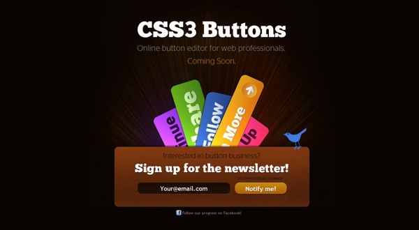nicely designed coming soon web page by css3 buttons. 