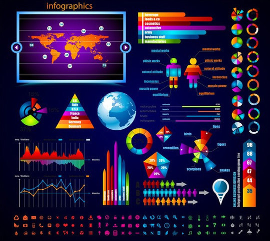 丰富多彩的资讯图像图表矢量元素<br /> http://xooplate.com/template/details/6970-colorful-infographics-charts--comparisons-vector-set