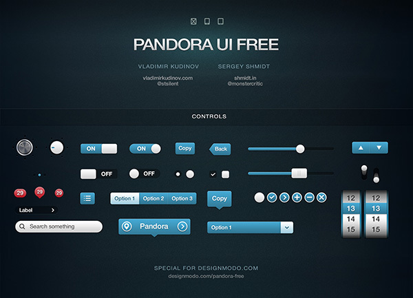 Pandora UI for iOS<br /> http://designmodo.com/pandora-free/