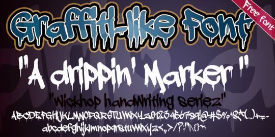 A dripping marker font<br /> http://www.fontspace.com/wickhop/a-dripping-marker