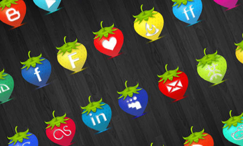 草莓社交媒体图标集<br /> 其中包括50个免费的社交媒体图标<br /> http://www.designersdigest.co/archive/strawberry-social-media-icon-set/