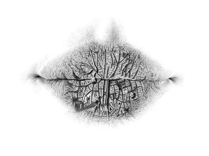 Christo Dagorov 超现实主义铅笔嘴唇插画