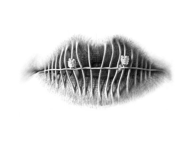 Christo Dagorov 超现实主义铅笔嘴唇插画