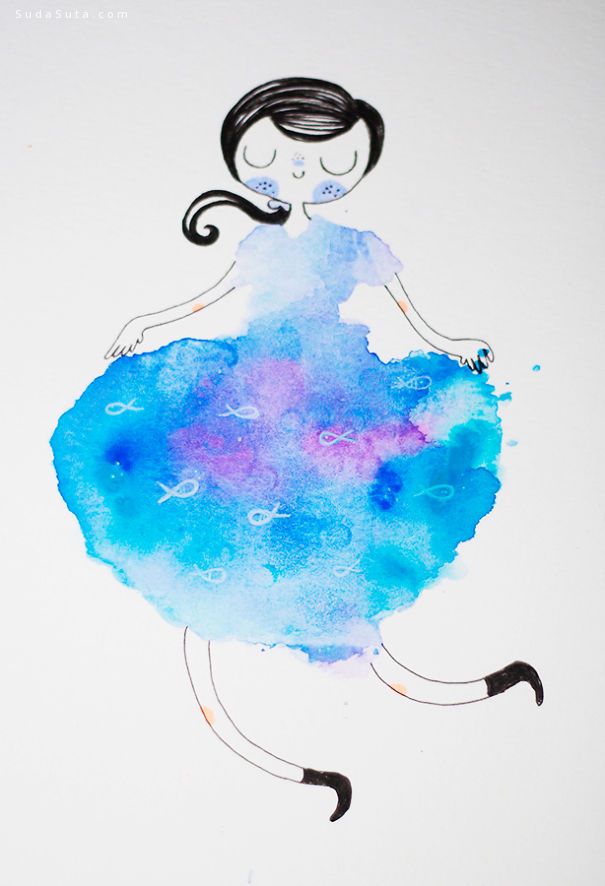 Mj Da Luz 污点的裙子 可爱的女生手绘插画