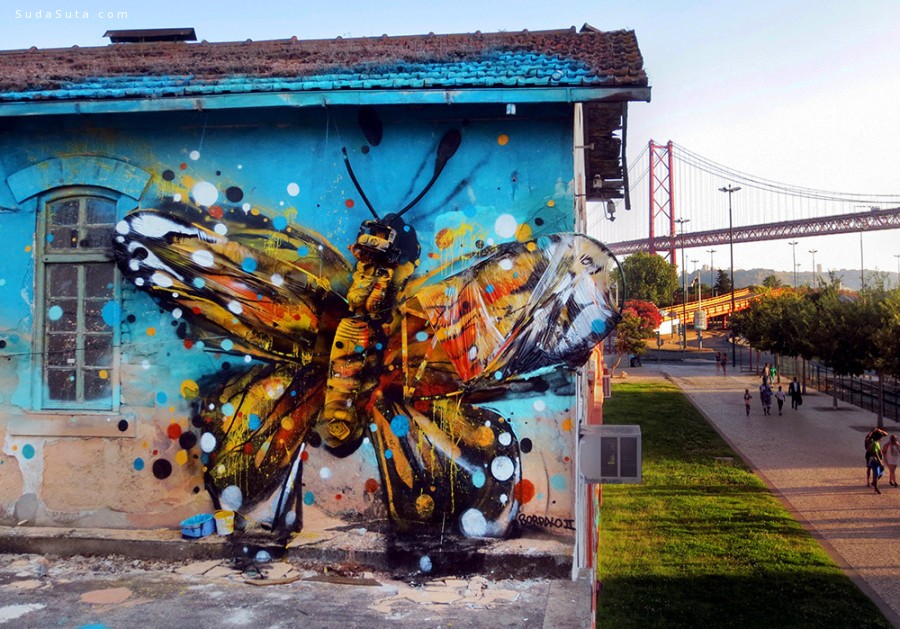 Bordalo II 巨幅昆虫主题城市涂鸦