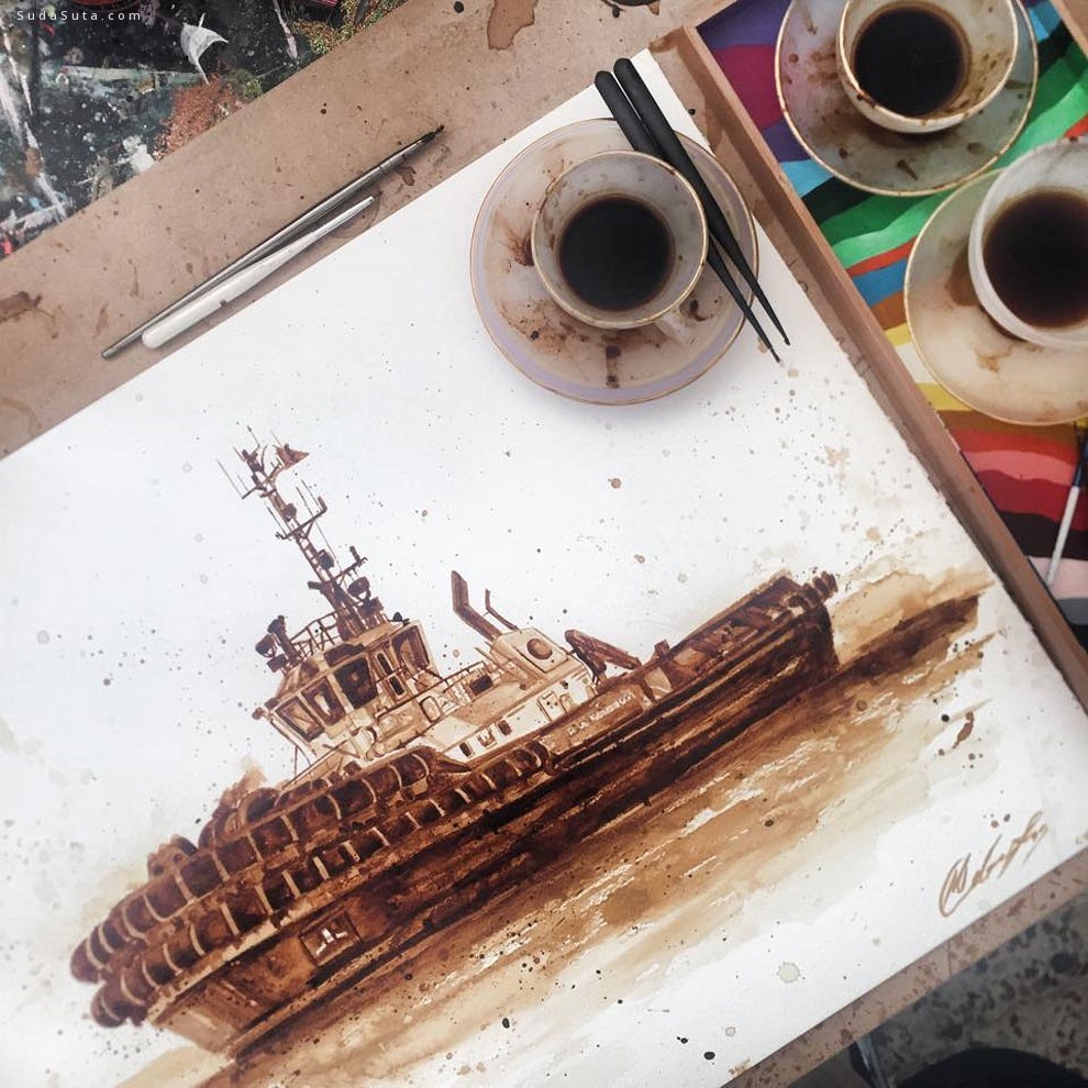 Maria A. Aristidou 用咖啡作画