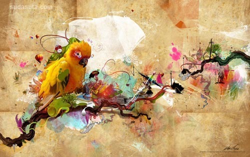 鹦鹉的啼叫 数字艺术插画欣赏