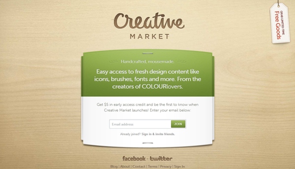 Creative Market: wood patterned web page. 