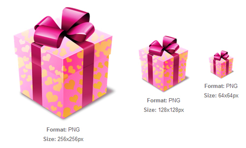 粉红色的礼品图标<br /><br /> 24x24px，32x32px，48x48px，64x64px，128x128px，256x256px<br /><br /> http://iconbug.com/detail/icon/3668/pink-gift/