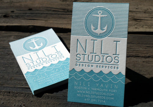 NILI STUDIOS<br /> http://creattica.com/business-cards/nili-studios-nautical-letterpress-business-cards/85103