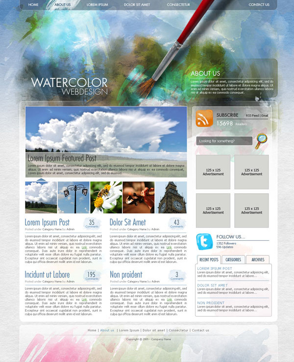 如何绘制水彩风格的WEB效果图<br /><br /> http://psd.tutsplus.com/tutorials/interface-tutorials/create-a-watercolor-themed-website-design-with-photoshop/