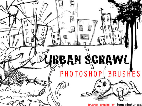 城市乱写的Photoshop笔刷<br /> http://invisiblesnow.deviantart.com/art/Urban-Scrawl-Photoshop-Brushes-41545917
