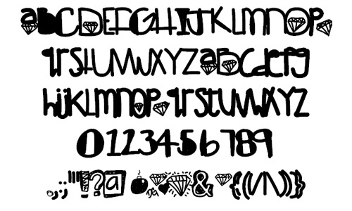 Diamondgirl font<br /> By Des.<br /> http://www.fontspace.com/des/diamondgirl