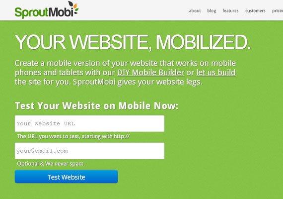 SproutMobi<br /> http://www.sproutmobi.com/<br /> 可以自主拖拽创建移动网站，或让我们的工作人员为您的网站创建一个移动版本的网站。