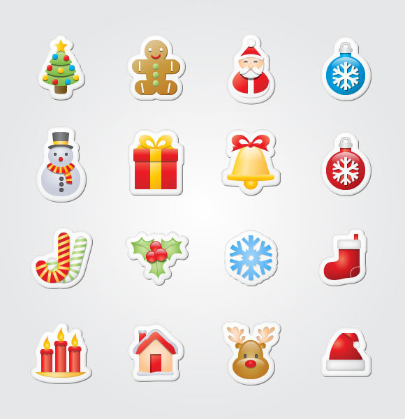 16免费圣诞贴纸图标<br /> http://www.doublejdesign.co.uk/2009/12/16-free-xmas-sticker-icons/