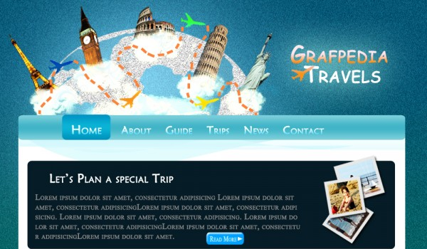 酷旅行社布局 http://grafpedia.com/tutorials/lets-create-cool-travel-agency-layout-csshtml