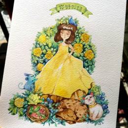 金鱼JINYU 水彩明信片《花与爱丽丝》