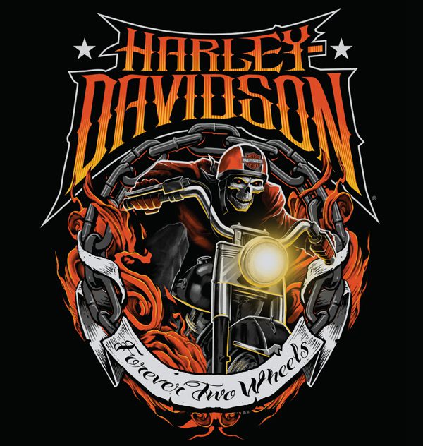 Harley-Davidson 骷髅与纸牌 潮流插画欣赏