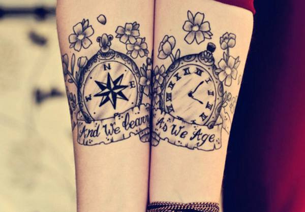 7-Compass-and-watch-matching-tattoos