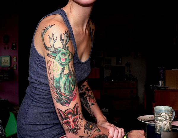 15-Deer-Sleeve-Tattoo-for-Women