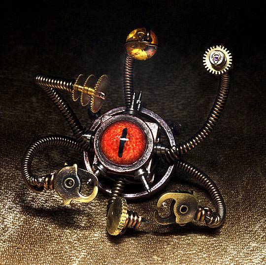 Steampunk Beholder Miniature robot sculpture