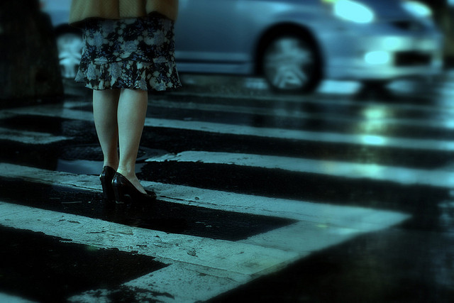 street heels crossing walk