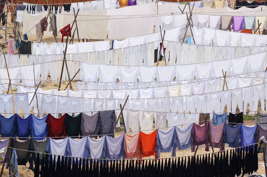 Rows of Laundry hanging to dry outside