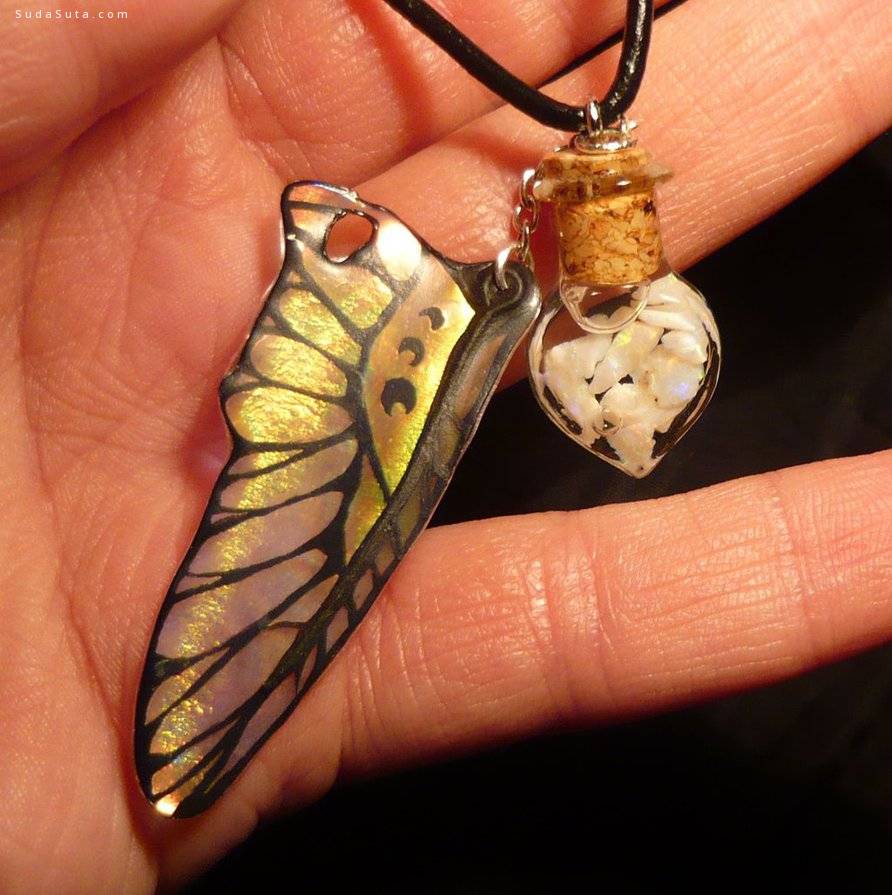 Opalescence - Bottlecharm filled with Opals + Wing by Ganjamira