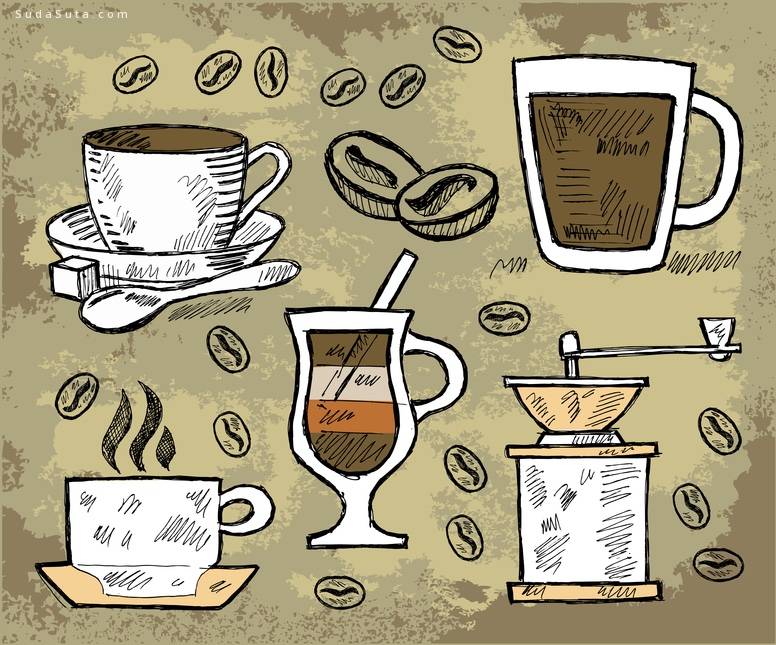 hand-drawn vector hot fresh coffee
