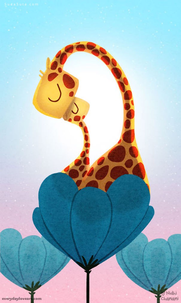 Illustration of giraffe with baby