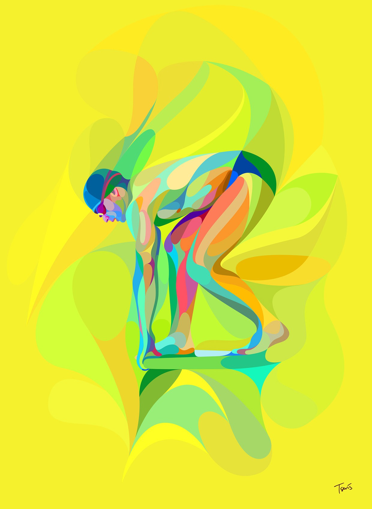 Neofuturistic illustration of a Swimmer.