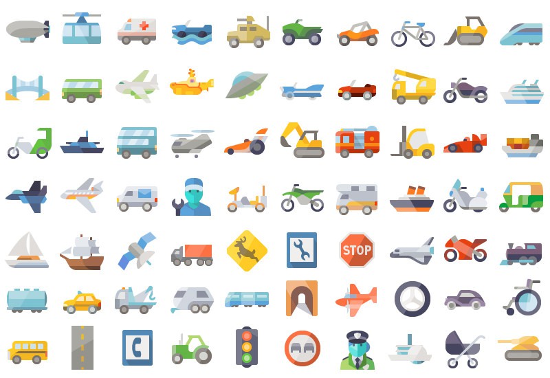 amazing-flat-transport-icons-collection